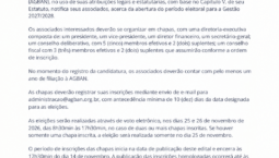 Estão abertas as inscrições de chapas para a nova diretoria e conselhos da AGBAN